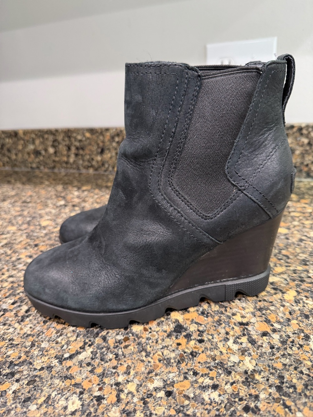 Women's Black Wedge Ankle Boots - Suede Chelsea Style sorel 7